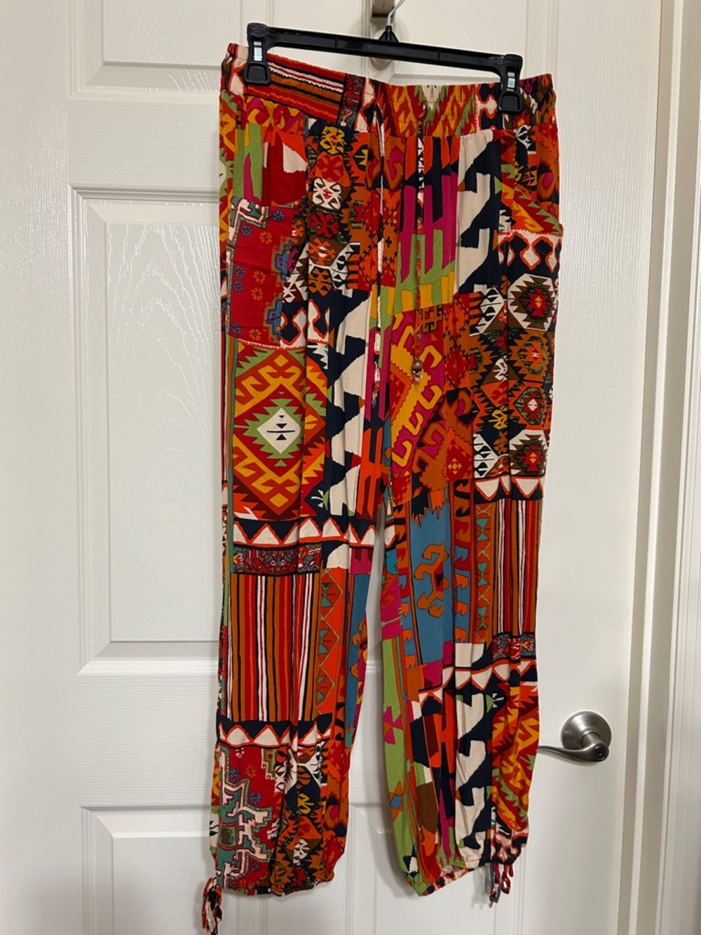 Christian Siriano Colorful Tribal Patchwork Stretch Waist Wide Leg Pants M
